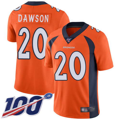 Men Denver Broncos 20 Duke Dawson Orange Team Color Vapor Untouchable Limited Player 100th Season Football NFL Jersey